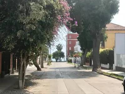 an empty street with trees and buildings at Barranco Best Location - Apartment wAC in Lima