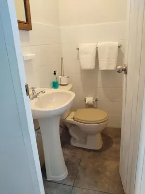 a bathroom with a toilet and a sink at Centric, private, petfriendly budget apartments in Miraflores in Lima