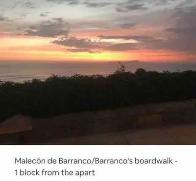 a screenshot of a sunset with the words malcolm de barranca barranca bar at Barranco Perfect Location - Apartament in Lima
