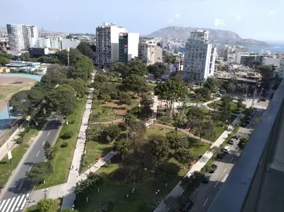 an aerial view of a park in a city at Barranco landscape suite boardwalk in Lima