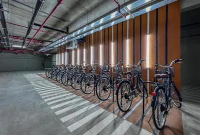 a row of bikes are lined up in a building at Departamento de Estreno en Barranco in Lima