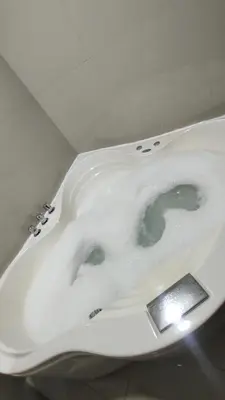 a white toilet in a bathroom with water in it at HOTEL LA BELLA Y EL LEON in Huánuco