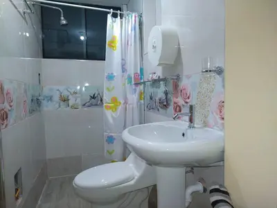 a bathroom with a sink and a toilet and a shower at Mi hermosa Casita con baño y cocina privados in Lima