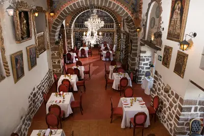 an overhead view of a restaurant with tables and chairs at Inkarri Regocijo Plaza in Cusco