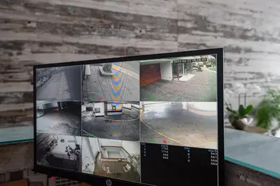 a computer monitor with three pictures of a room at ALU Apartments - Miraflores Boardwalk, Wifi 70M in Lima