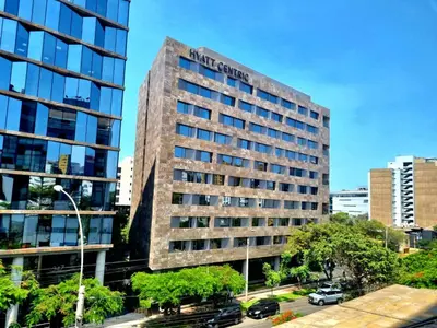 a tall building with the word hotel on it at San Isidro Suites Basadre 1B403 in Lima