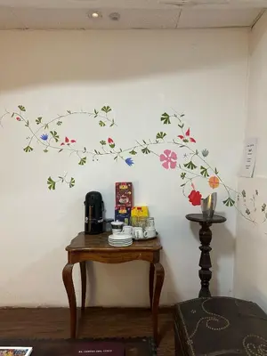 a wall with a branch with flowers on it at Casa Justina in Cusco