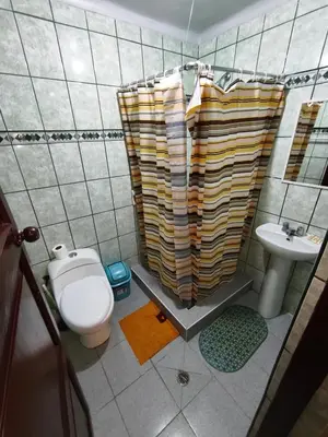 a small bathroom with a toilet and a sink at Qosqo Apartments 3 in Cusco