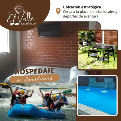 a collage of pictures of people on a raft in the water at El Valle - Lunahuaná in Lunahuaná