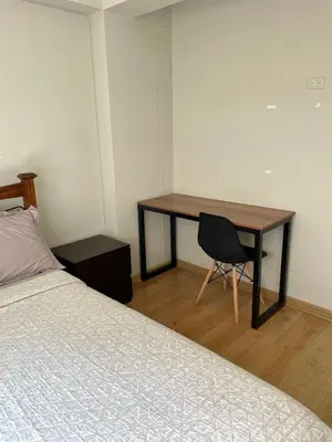 a bedroom with a desk and a bed and a desk and a chair at Departamento 17 personas San Isidro in Lima