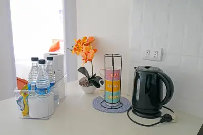 a counter top with a coffee maker and a blender at Beautiful floor 9th apartment Pool Gym Barranco in Lima