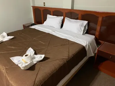 a bed with two rolls of toilet paper on it at Grand Hotel Betsy in Lima