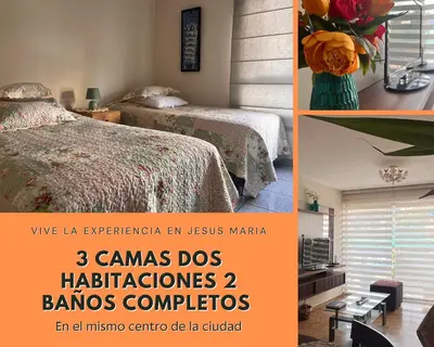 a collage of three pictures of a bedroom with two beds at Céntrico y funcional apartamento 2 dormitorios JESÚS MARÍA LIMA in Lima