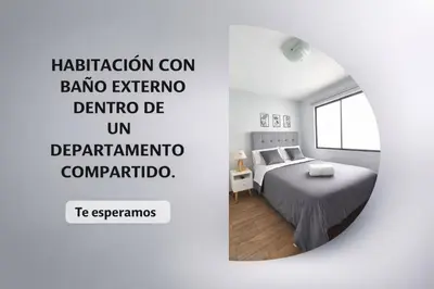 a white room with a bed and a mirror at Miraflores - Dormitorio en Departamento compartido Baño Exclusivo Externo in Lima
