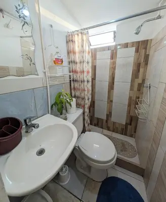 a bathroom with a sink and a toilet and a shower at Apartamento privado, comodo y amplio, cerca al Centro de Lima in Lima