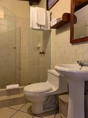 a bathroom with a toilet and a sink at Panorama B&B in Machu Picchu