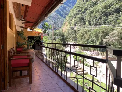 a balcony with a view of a mountain at Panorama B&B in Machu Picchu