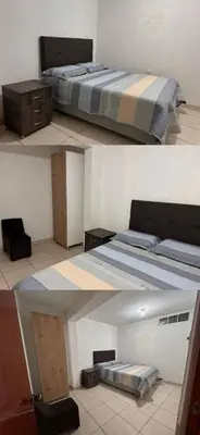 two pictures of a bed in a room at Vicencio in Ayacucho
