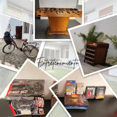 a collage of pictures of furniture and books at Casa de Campo El Huerto in Lima