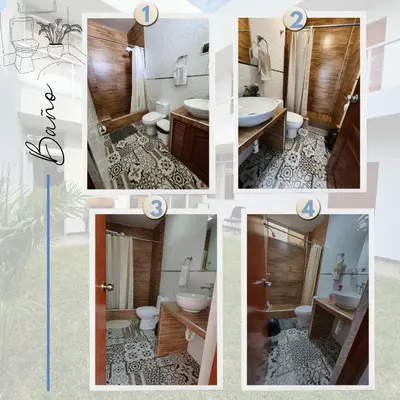 a collage of four pictures of a bathroom at Casa de Campo El Huerto in Lima