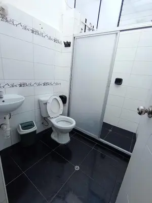 a bathroom with a shower and a toilet and a sink at HOSTAL La RASA in Cusco