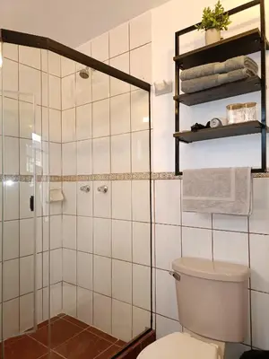a bathroom with a toilet and a shower at Casa Pardo in Cusco