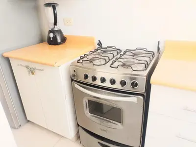 a stainless steel stove in a kitchen with a counter at Centro Histórico de Lima, Departamentos Temporales in Lima