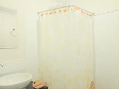 a bathroom with a shower curtain and a sink at Departamentos Céntricos en Lima in Lima