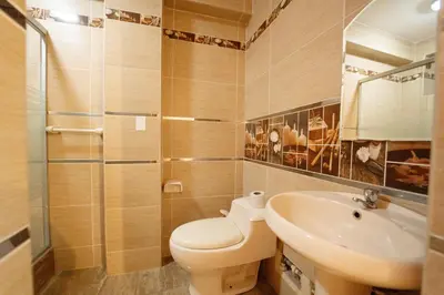 a bathroom with a toilet and a sink at Hostal Los Balcones II in Nazca