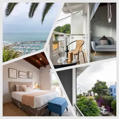 a collage of four pictures of a bedroom at Private Residences by Vibrant in Lima