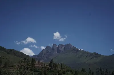 a mountain range with a blue sky and clouds at Casa Jazmín Hospedaje Familiar Eco Amigable - Huayoccari, Sacred Valley in Huayoccare