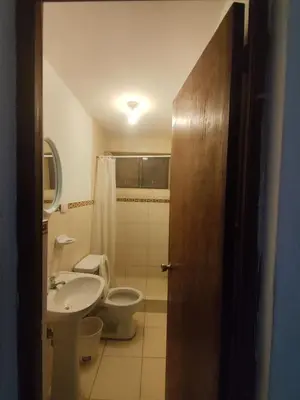 a bathroom with a toilet and a sink at Casa Campo Isabel Quinteros in Chaclacayo