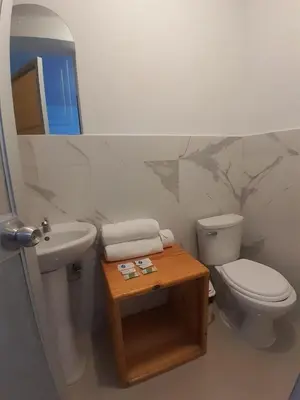 a bathroom with a toilet and a sink at Suites Machupicchu in Machu Picchu