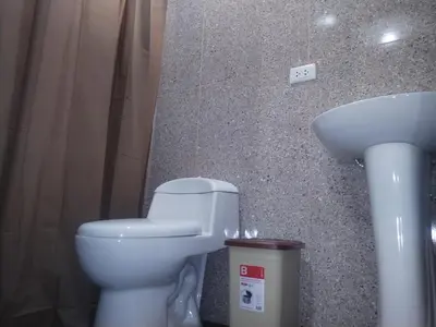 a bathroom with a toilet and a sink at Yompor's haus in Oxapampa