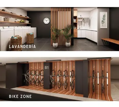 a kitchen with a sliding barn door with a bike zone at Departamento en Barranco - Like at Home in Lima