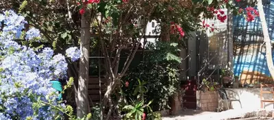 a garden with flowers in front of a fence at Departamento con Cochera gratuita dentro de Instalaciones 8p Tierra del Sol Eterno Ica centro in Ica
