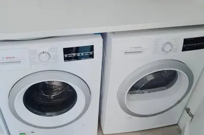 two white washing machines sitting next to each other at Aldea 2BR Ocean View Luxury for 4ppl or 2 couples in Paracas