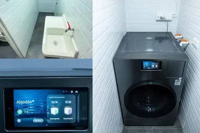 a washing machine in a bathroom next to a sink at Private room by the sea Miraflores in Lima