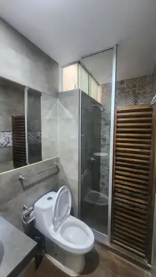 a bathroom with a toilet and a shower at Departamento exclusivo ica in Ica