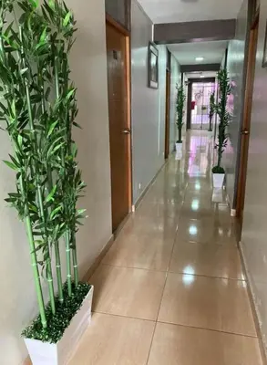 a corridor with potted plants in a hallway at Hotel Villa Capricce in Puente Piedra