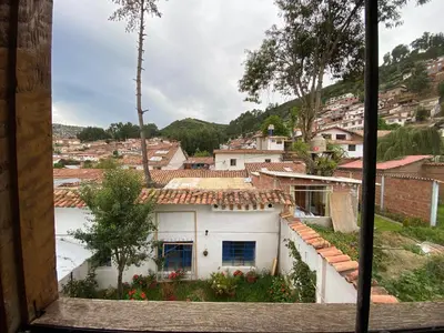 a view from a window of a town at Amira's House Cusco in Cusco