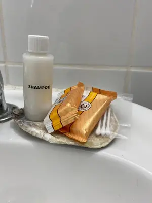 a plate with a bottle of soap and a fork at 102 habitacion con baño y cocina e ingreso independiente in Lima