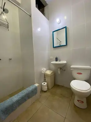 a bathroom with a toilet and a sink at Hostal Lobitos in Cerro Azul