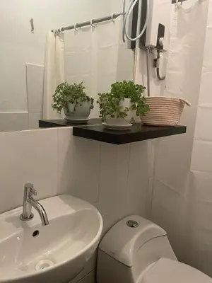 a bathroom with a sink and a toilet and two plants at Hermoso Departamento en el mejor sector de Ica in Ica