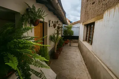an alley with potted plants on the side of a building at Panay Golden in Cusco