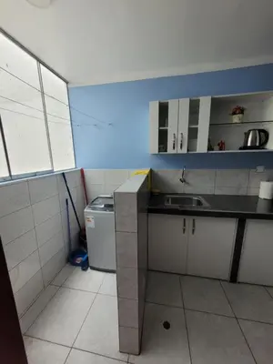 a small kitchen with a counter and a sink at AlojamientoMarín in Lima