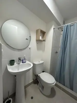a bathroom with a toilet and a sink and a shower at Departamento en San Bartolo in San Bartolo