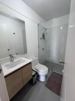 a bathroom with a toilet and a sink and a shower at Comfortable accommodation between Lince and San Isidro in Lima