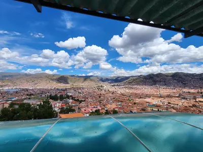 a view of a city from a vantage point at Casa Mirador SanBlas Quilla in Cusco
