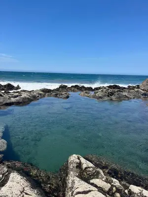 a large pool of water on a rocky beach at Tanaka Beach House in Tanaca